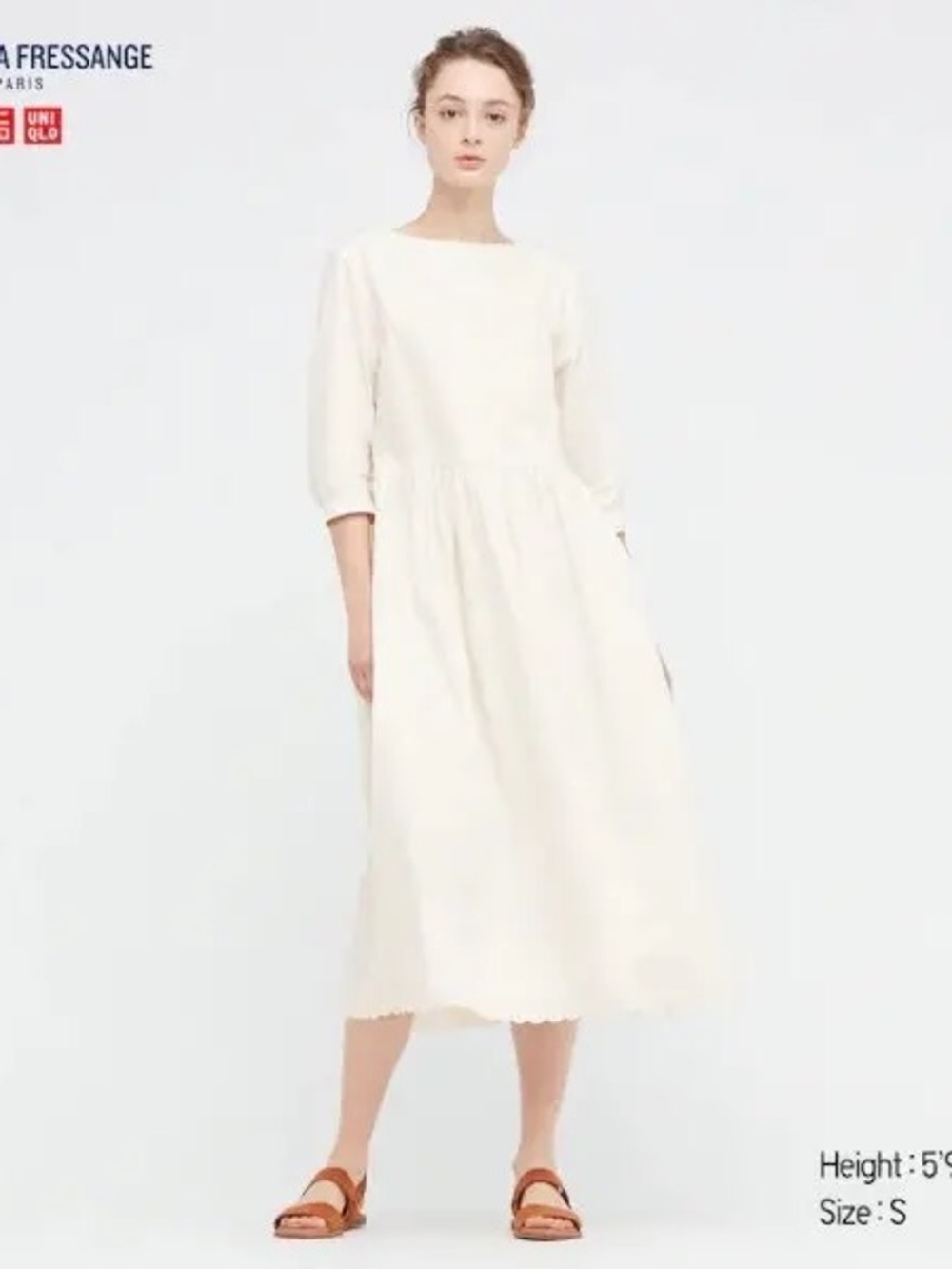 UNIQLO Women's Cream Long-Sleeve Midi Dress